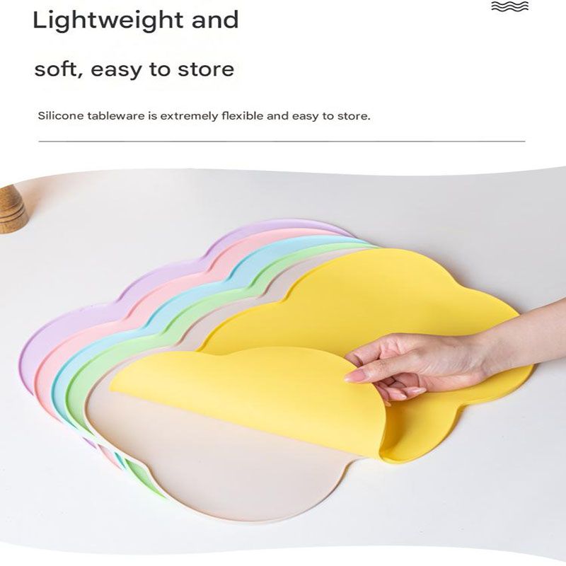 3-Piece Grey Silicone Placemat Set Cloud Shape Non-Slip Heat Resistant Kids Dining Mat - Image 4