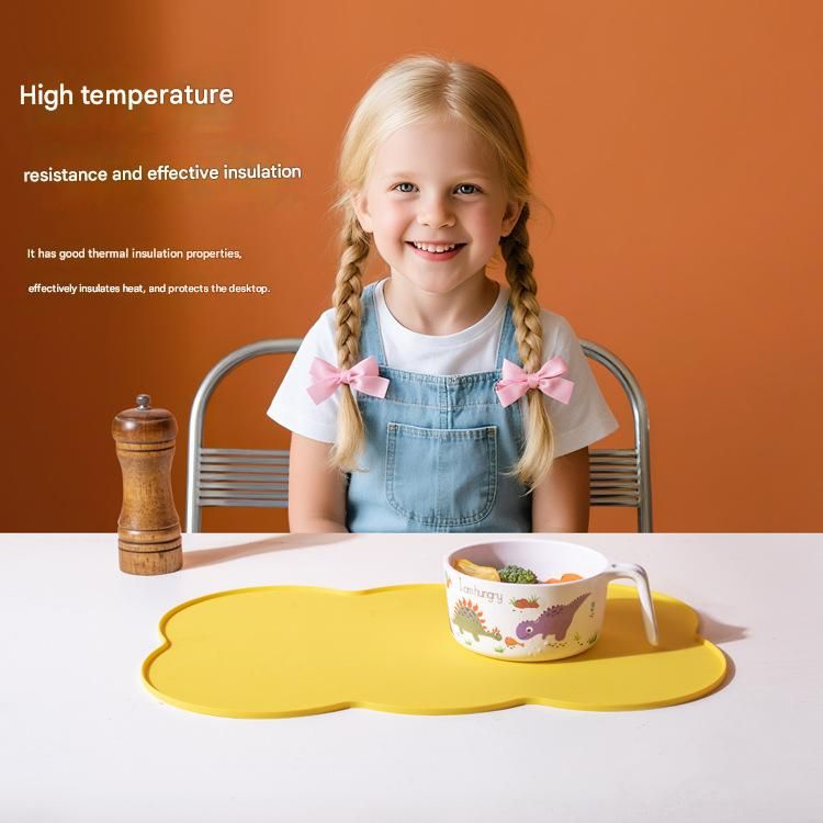 3-Piece Green Silicone Placemat Set Cloud Shape Non-Slip Heat Resistant Kids Dining Mat - Image 2