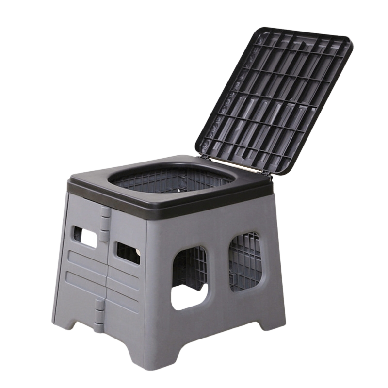 Grey Portable Folding Toilet Stool Outdoor Camping Car Emergency Portable Potty Chair - Image 1