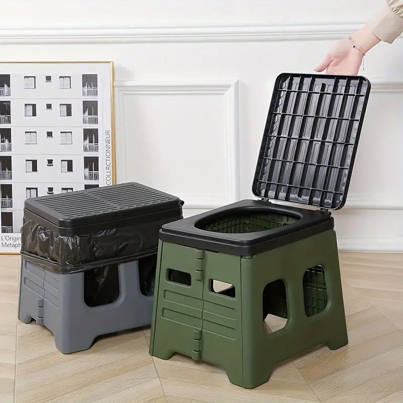 Grey Portable Folding Toilet Stool Outdoor Camping Car Emergency Portable Potty Chair - Image 2