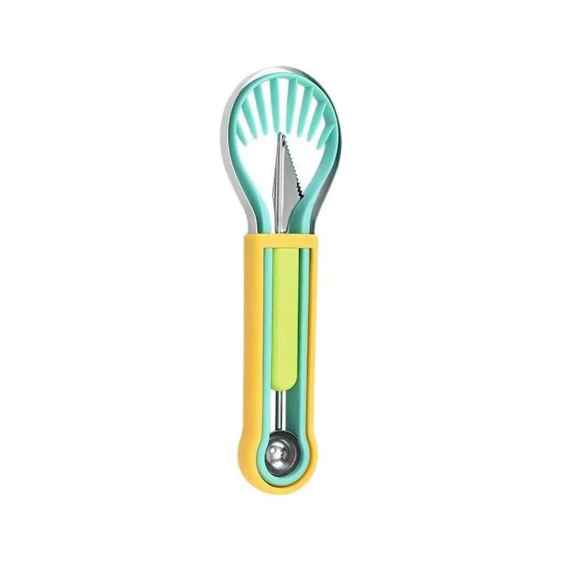 2-Piece Fruit Carving Tool Set Melon Baller Scoop Knife Stainless Steel(Yellow, blue and green) - Image 1