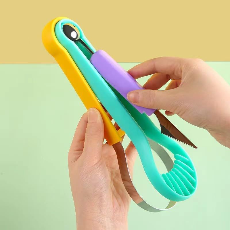 2-Piece Fruit Carving Tool Set Melon Baller Scoop Knife Stainless Steel(Yellow, blue and green) - Image 2