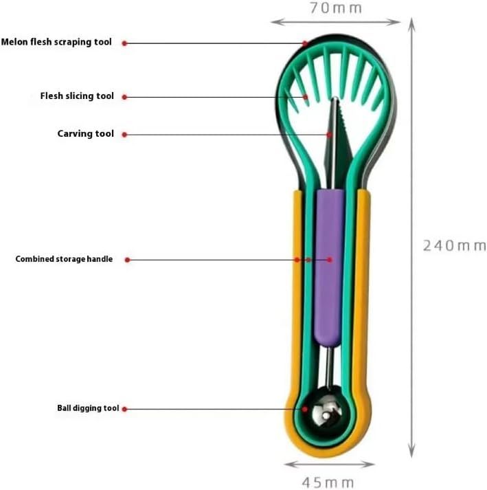 2-Piece Fruit Carving Tool Set Melon Baller Scoop Knife Stainless Steel(Blue, yellow and purple) - Image 6
