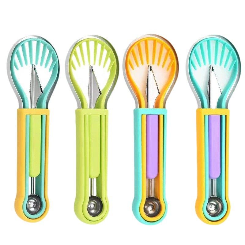 2-Piece Fruit Carving Tool Set Melon Baller Scoop Knife Stainless Steel(Blue, yellow and purple) - Image 7