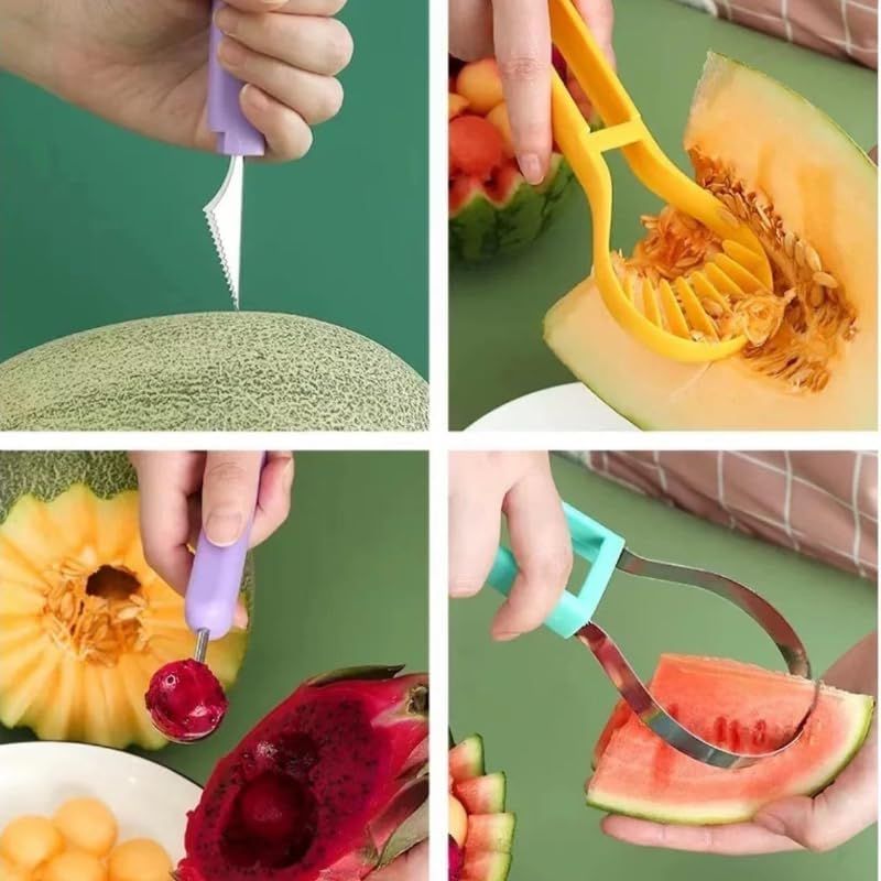 2-Piece Fruit Carving Tool Set Melon Baller Scoop Knife Stainless Steel(Green) - Image 4