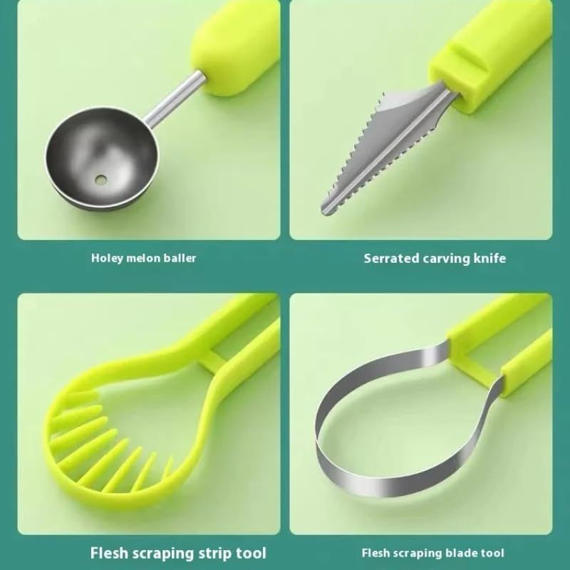 2-Piece Fruit Carving Tool Set Melon Baller Scoop Knife Stainless Steel(Green) - Image 5