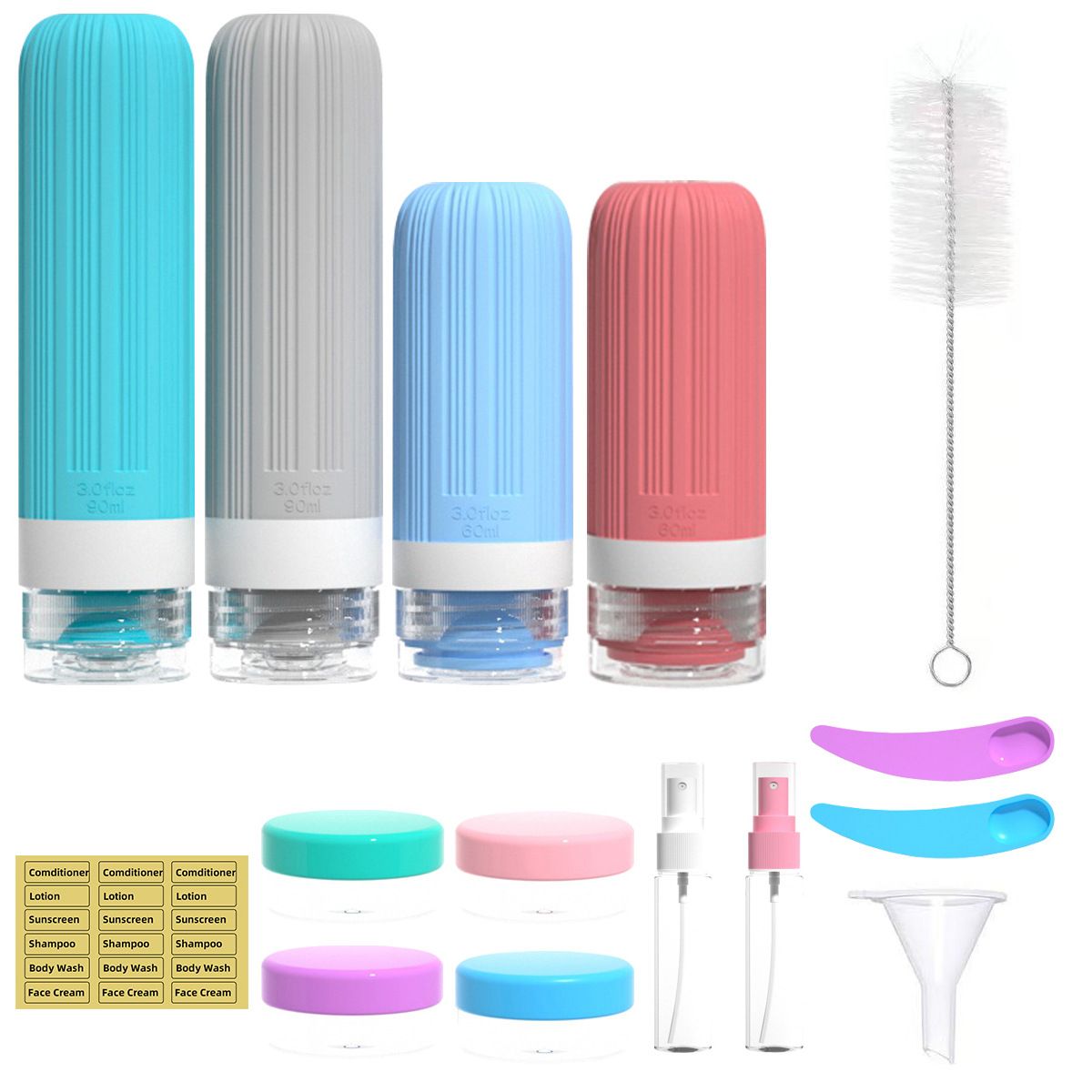 Silicone Travel Toiletry Bottles Set Leakproof Squeeze Containers with Case(01) - Image 1