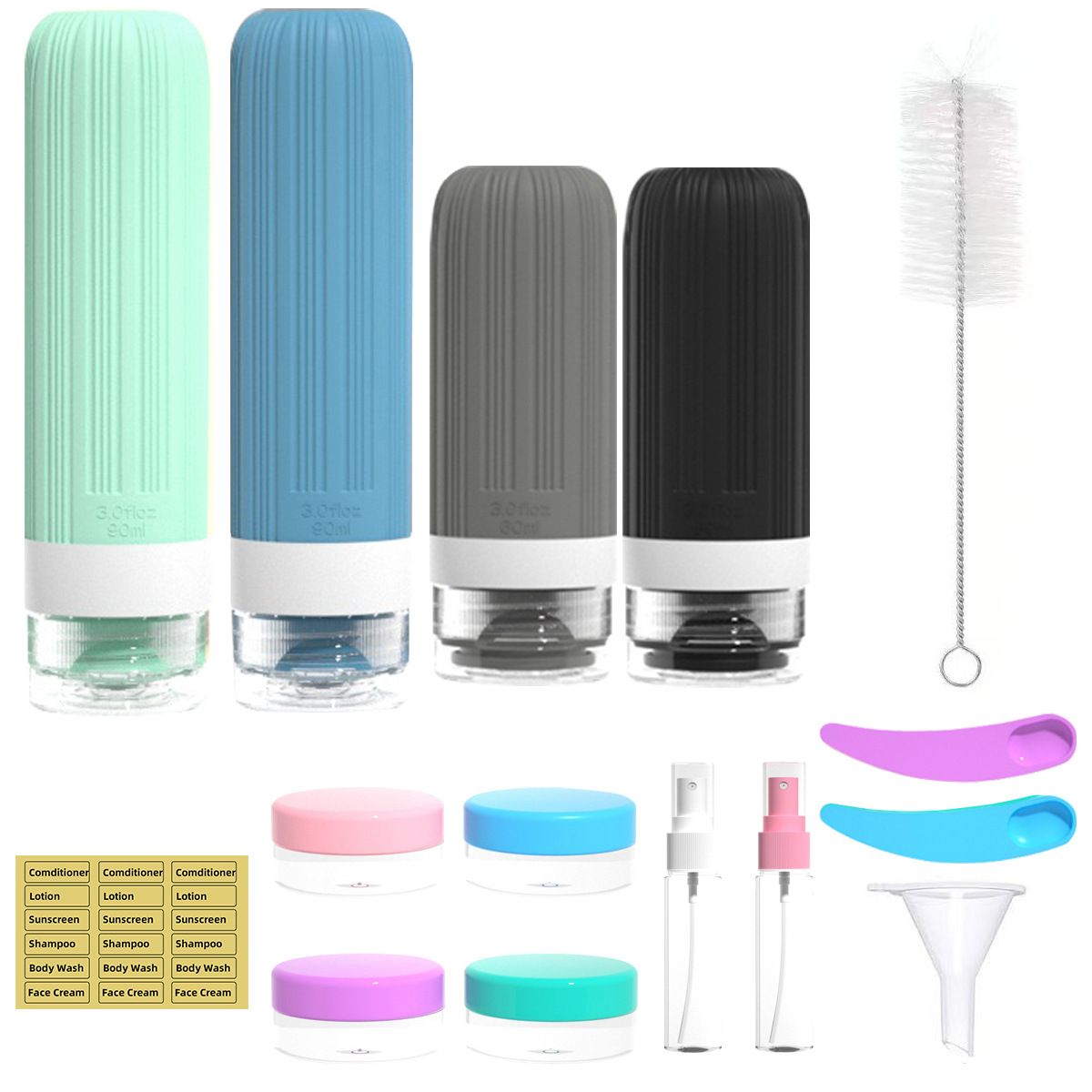 Silicone Travel Toiletry Bottles Set Leakproof Squeeze Containers with Case(03) - Image 1
