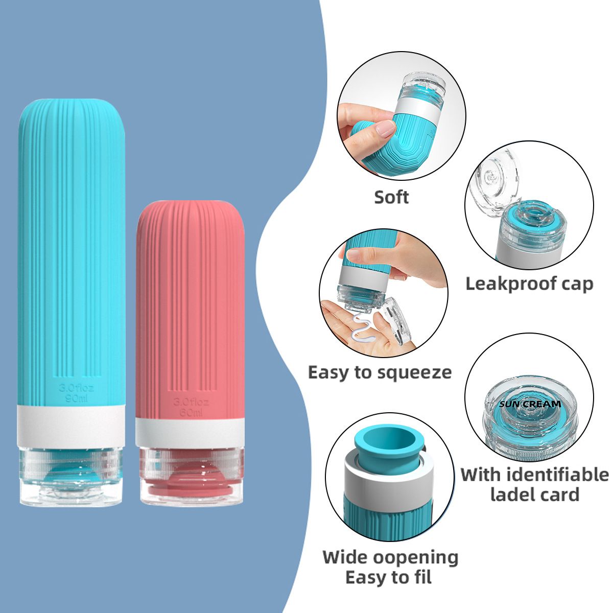 Silicone Travel Toiletry Bottles Set Leakproof Squeeze Containers with Case(04) - Image 3