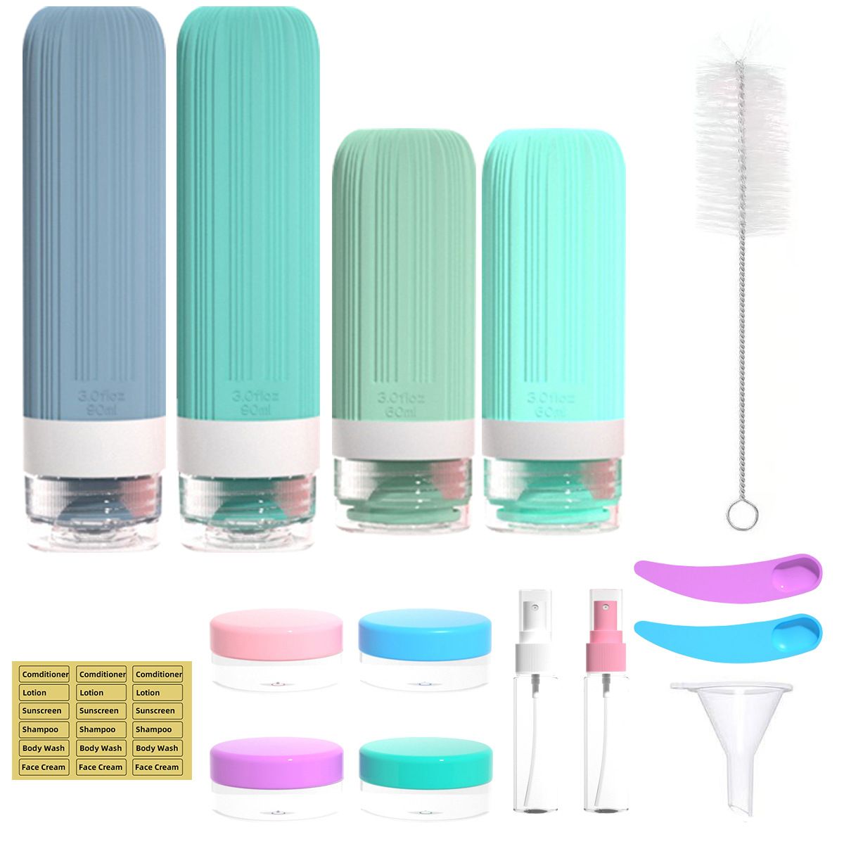 Silicone Travel Toiletry Bottles Set Leakproof Squeeze Containers with Case(06) - Image 1