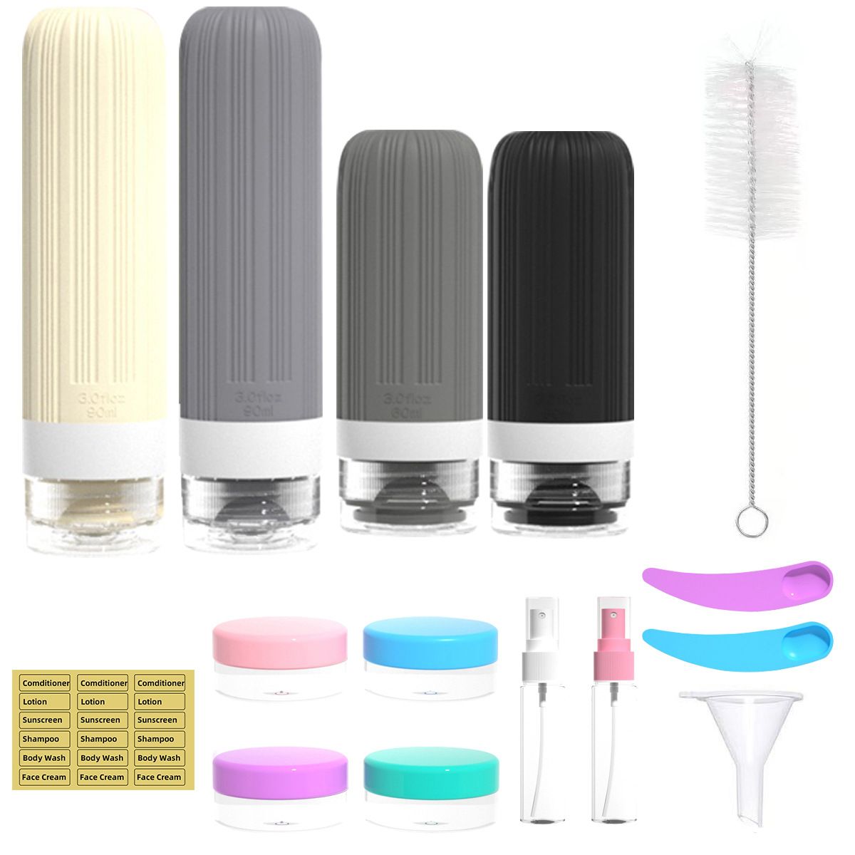 Silicone Travel Toiletry Bottles Set Leakproof Squeeze Containers with Case(07) - Image 1