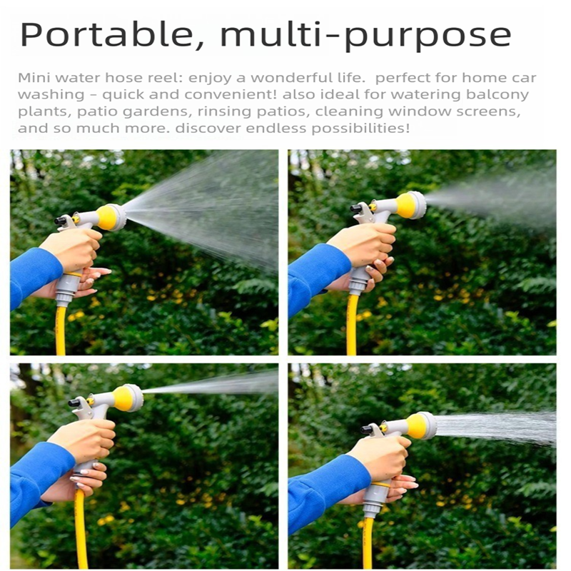 Pink Portable Hose Reel Cart with 14m Hose 7-Pattern Spray Gun Garden Watering System - Image 8