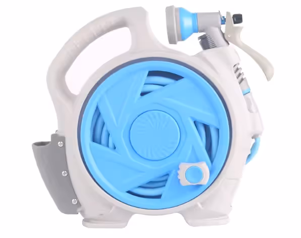 Blue Portable Hose Reel Cart with 14m Hose 7-Pattern Spray Gun Garden Watering System - Image 1