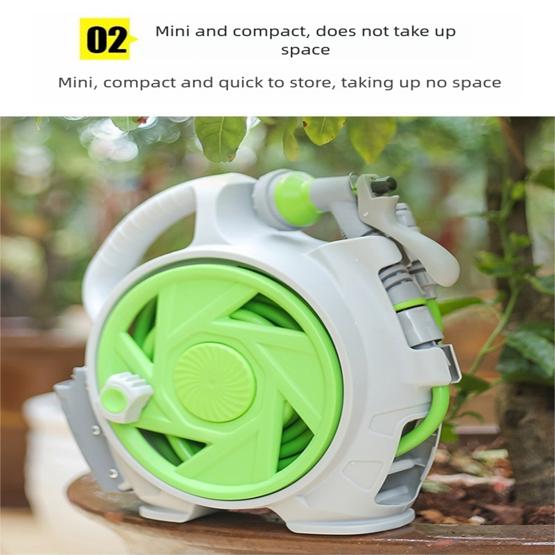 Blue Portable Hose Reel Cart with 14m Hose 7-Pattern Spray Gun Garden Watering System - Image 3