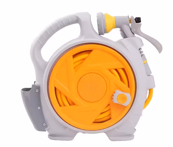 Yellow Portable Hose Reel Cart with 14m Hose 7-Pattern Spray Gun Garden Watering System - Image 1
