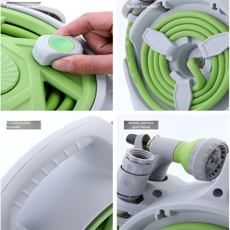 Yellow Portable Hose Reel Cart with 14m Hose 7-Pattern Spray Gun Garden Watering System - Image 5