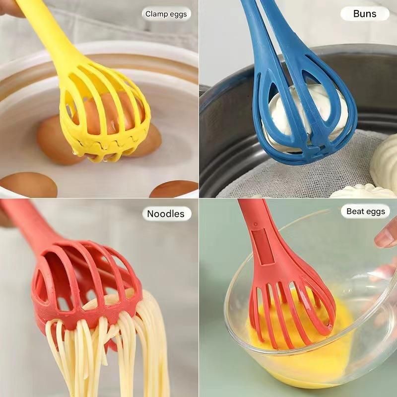 Blue  2-Piece 3-in-1 Multi-Functional Egg Whisk & Food Tongs Set - Image 5