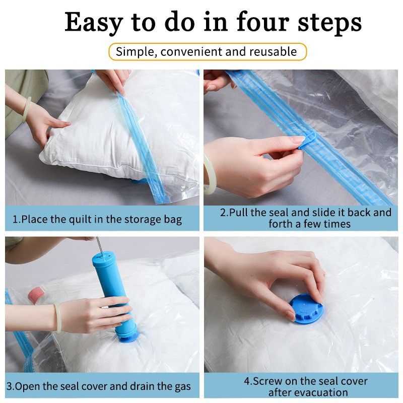 Vacuum Compression Storage Bags 7 Piece Set (6 Bags + Hand Pump) for Clothes Quilts Travel - Image 5