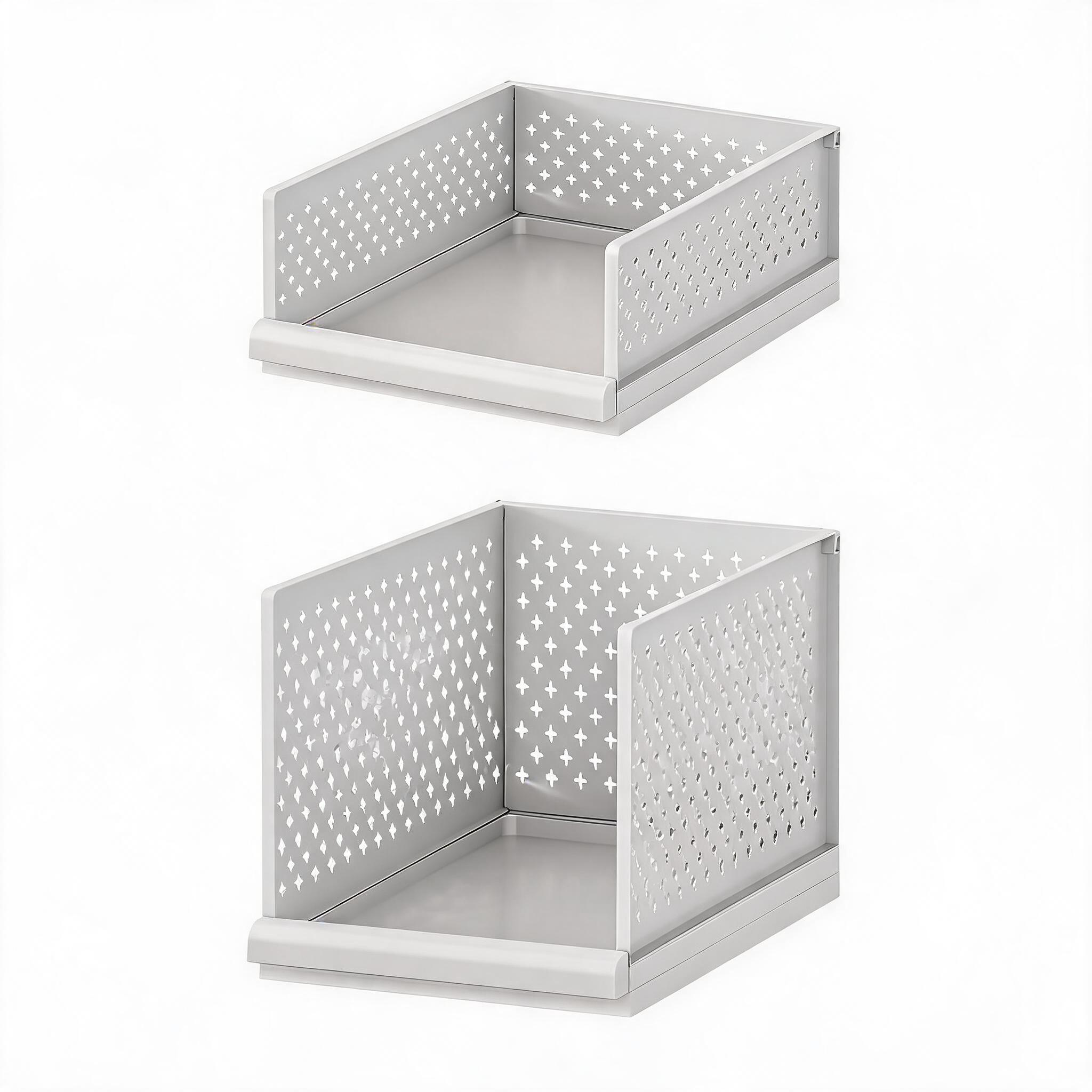 White Wardrobe Storage Organizers 2 Piece Set High & Low Pull-Out Drawer Style for Clothes - Image 1