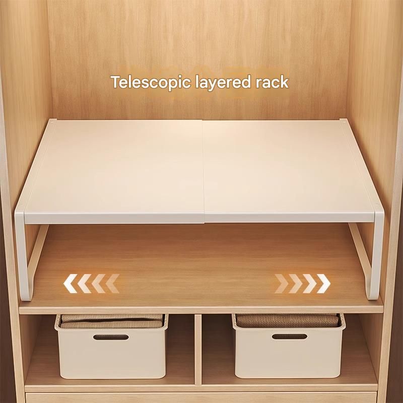 White Adjustable Closet Shelf Organizer, Expandable Wardrobe Divider Rack for Cabinet, Kitchen, and Entryway, Heavy-Duty Carbon Steel Storage Shelf, 27-38cm Length, 35cm Width, 22cm Height - Image 3