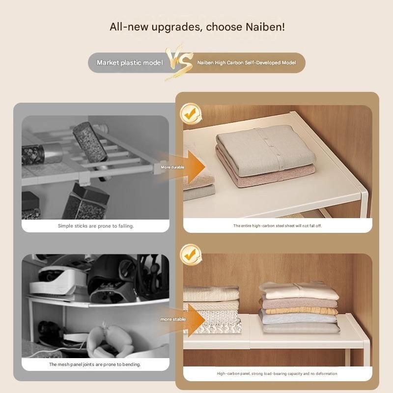White Adjustable Closet Shelf Organizer, Expandable Wardrobe Divider Rack for Cabinet, Kitchen, and Entryway, Heavy-Duty Carbon Steel Storage Shelf, 27-38cm Length, 35cm Width, 22cm Height - Image 4