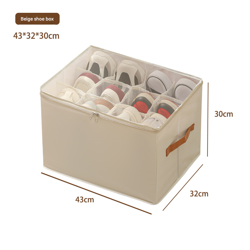 Beige Foldable Fabric Shoe Storage Box with Compartments Dustproof Moistureproof - Image 1