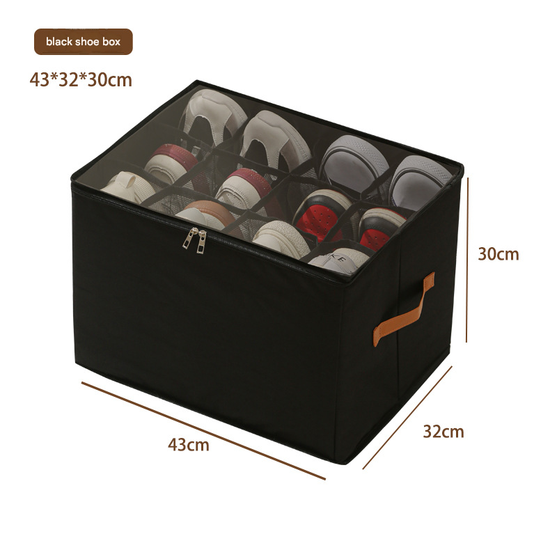 Black Foldable Fabric Shoe Storage Box with Compartments Dustproof Moistureproof - Image 1