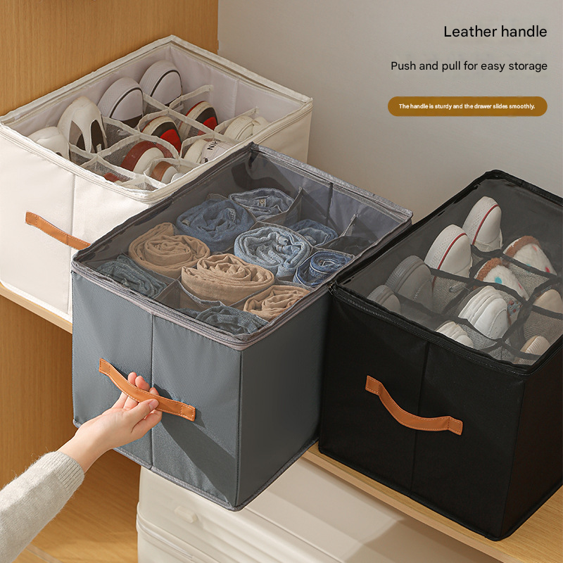 Black Foldable Fabric Shoe Storage Box with Compartments Dustproof Moistureproof - Image 2