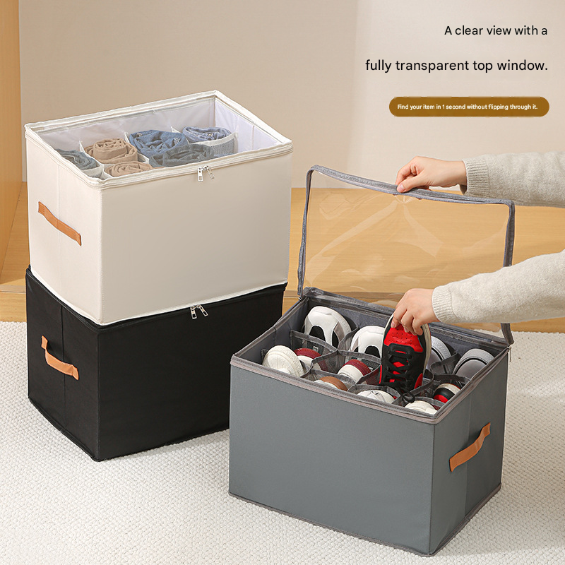 Black Foldable Fabric Shoe Storage Box with Compartments Dustproof Moistureproof - Image 3