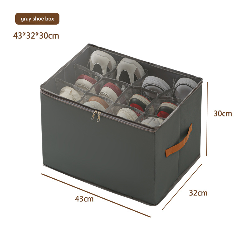 Grey Foldable Fabric Shoe Storage Box with Compartments Dustproof Moistureproof - Image 1