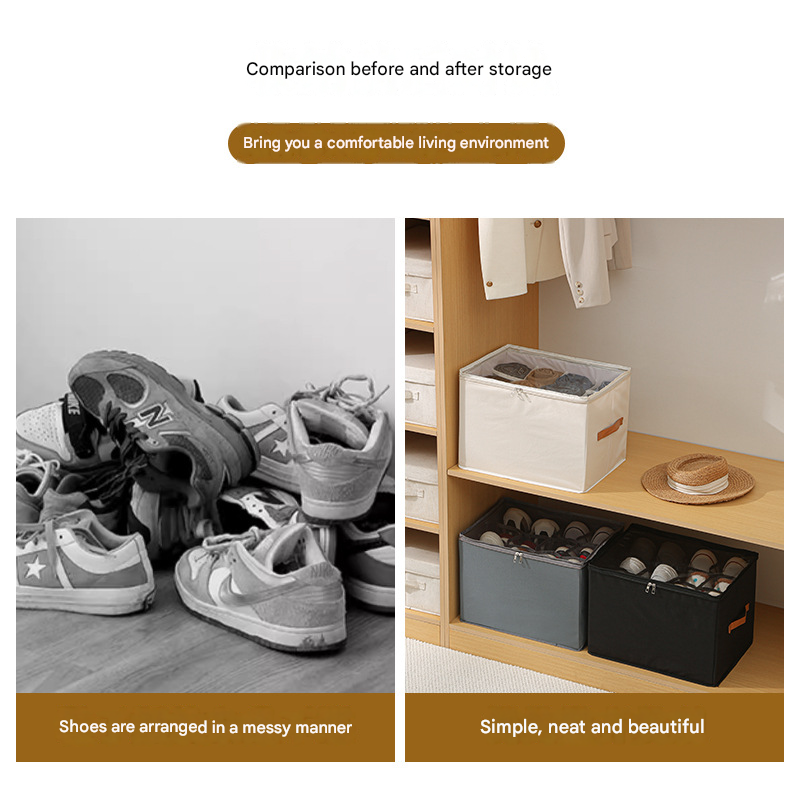 Grey Foldable Fabric Shoe Storage Box with Compartments Dustproof Moistureproof - Image 5