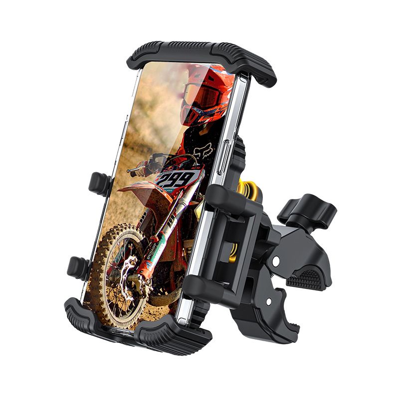 Black Motorcycle Phone Holder 4-Axis Shockproof Anti-Shake Mount for Navigation - Image 1