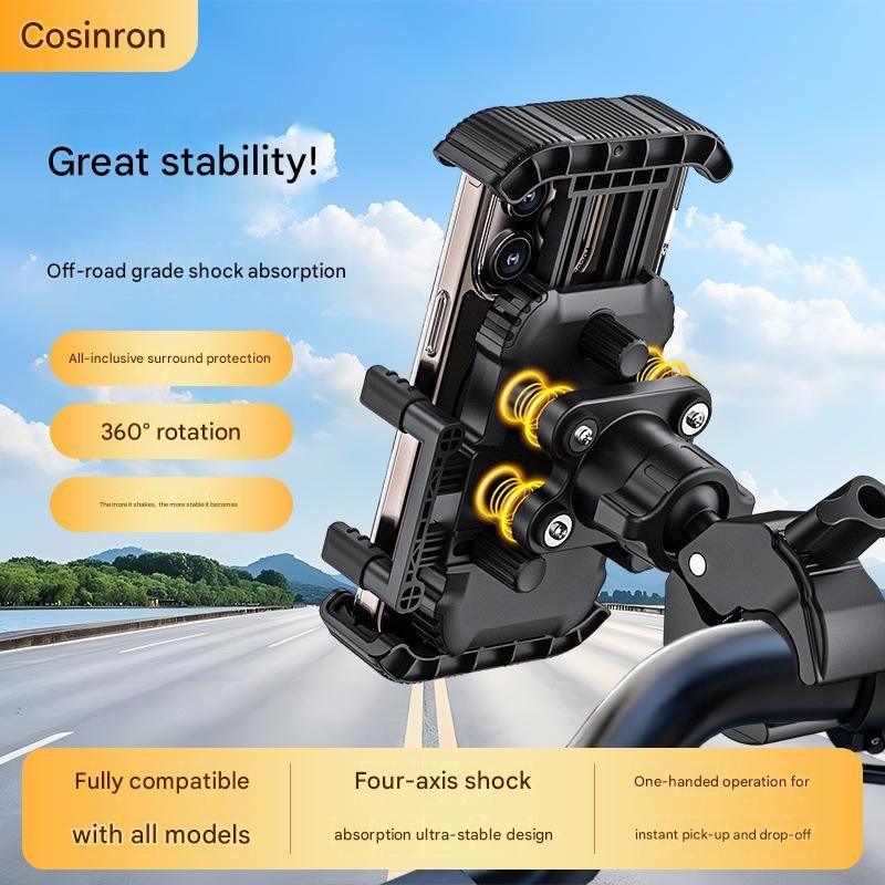 Black Motorcycle Phone Holder 4-Axis Shockproof Anti-Shake Mount for Navigation - Image 2