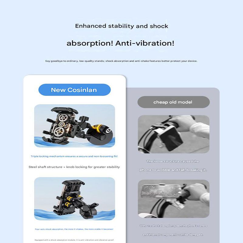 Black Motorcycle Phone Holder 4-Axis Shockproof Anti-Shake Mount for Navigation - Image 6