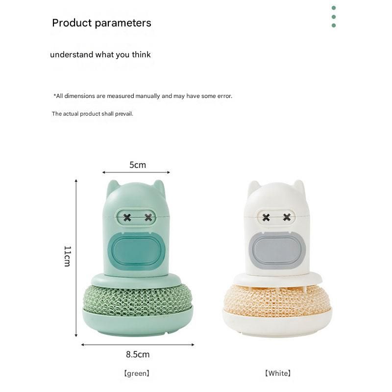 White Cartoon Press Dishwashing Brush with Replaceable Sponge Heads Kitchen Pot Cleaner - Image 6