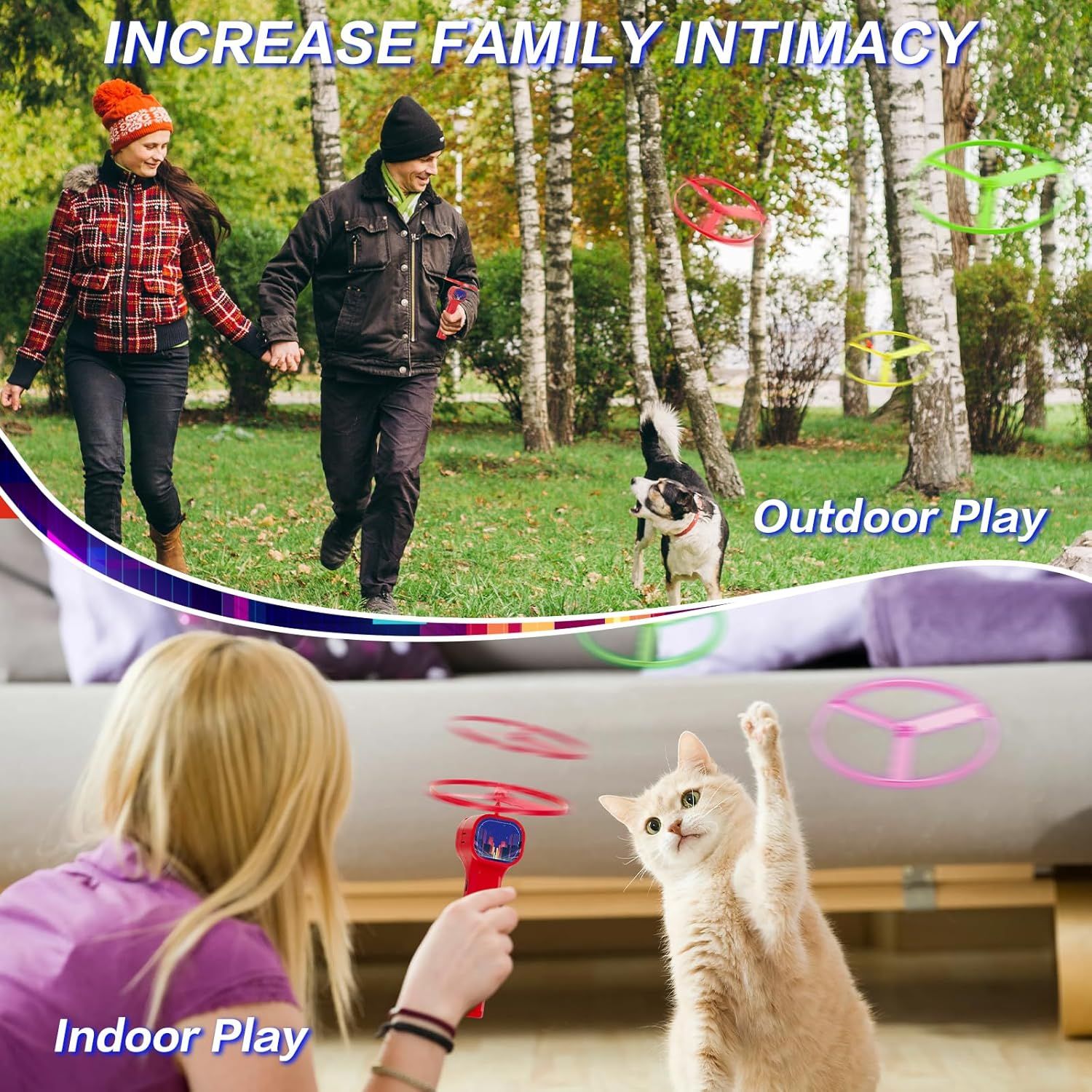 Blue LED Light Up Flying Disc Cat Toy Interactive UFO Launcher with Replacement Discs - Image 4