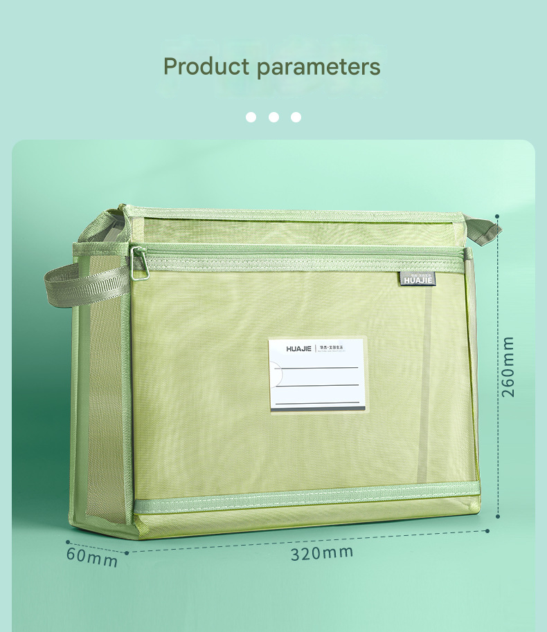 Smoky grey Double Layer Mesh File Bag with Handle Large Capacity Student Subject Organizer - Image 6