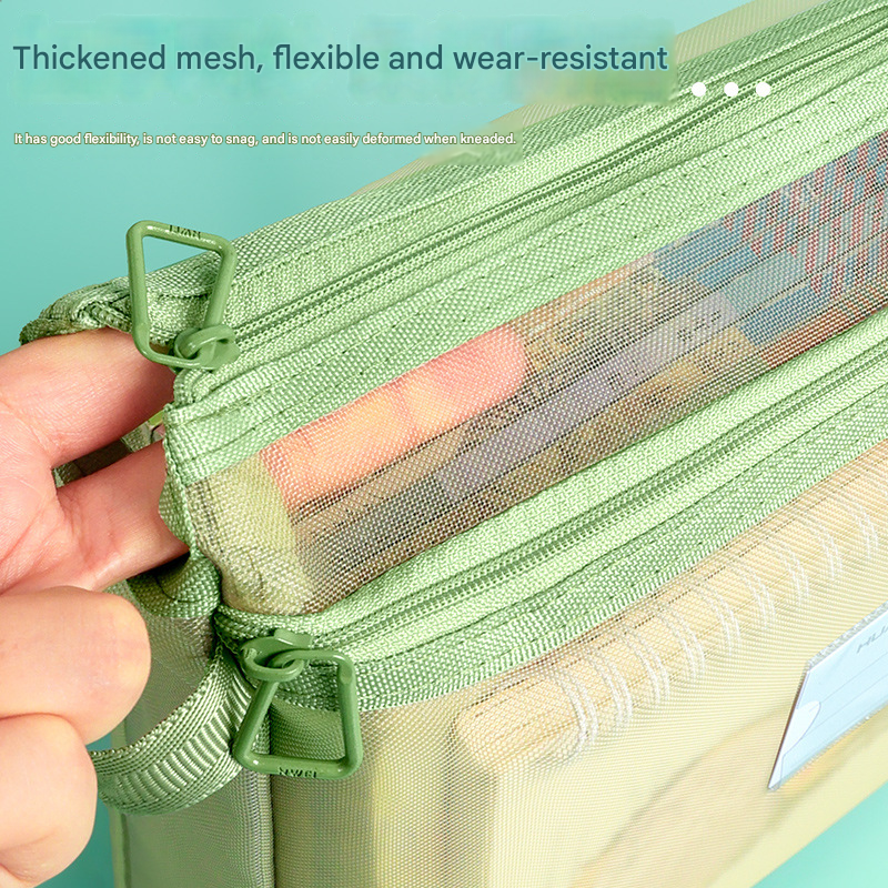 Orange Double Layer Mesh File Bag with Handle Large Capacity Student Subject Organizer - Image 4