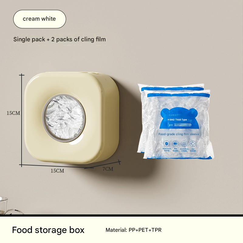 Cream white Wall Mounted Plastic Wrap Dispenser Storage Box with 200 Preservation Films - Image 1