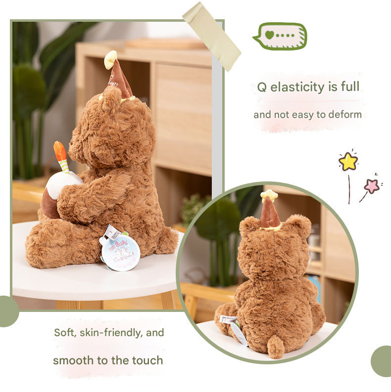 30cm Birthday Cake Teddy Bear Plush Toy - Soft Hugging Pillow with Party Hat(Bear with a Cake) - Image 3