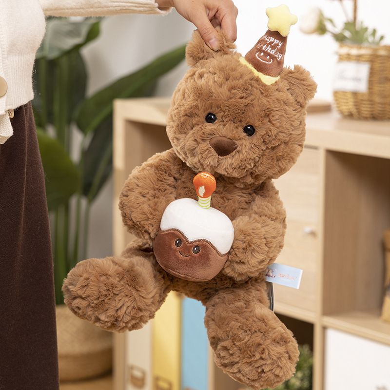 30cm Birthday Cake Teddy Bear Plush Toy - Soft Hugging Pillow with Party Hat(Bear with a Cake) - Image 5