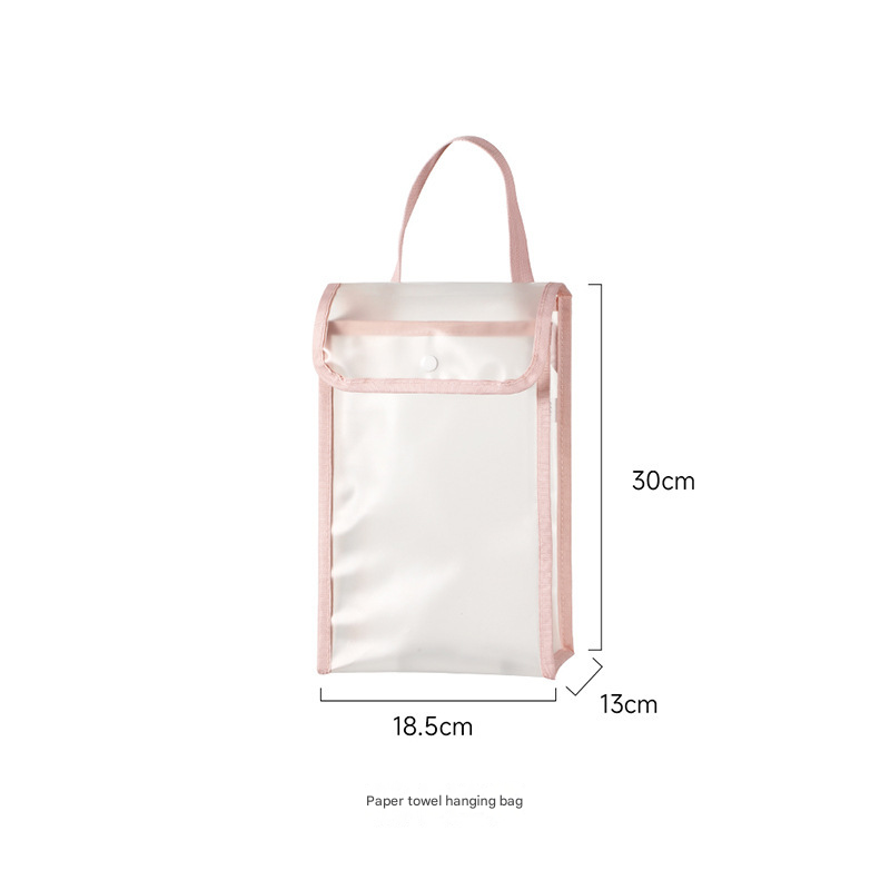 3 PCS Pink Wall Mounted Transparent Tissue Storage Bag Waterproof Hanging Holder with Adhesive Hook - Image 1
