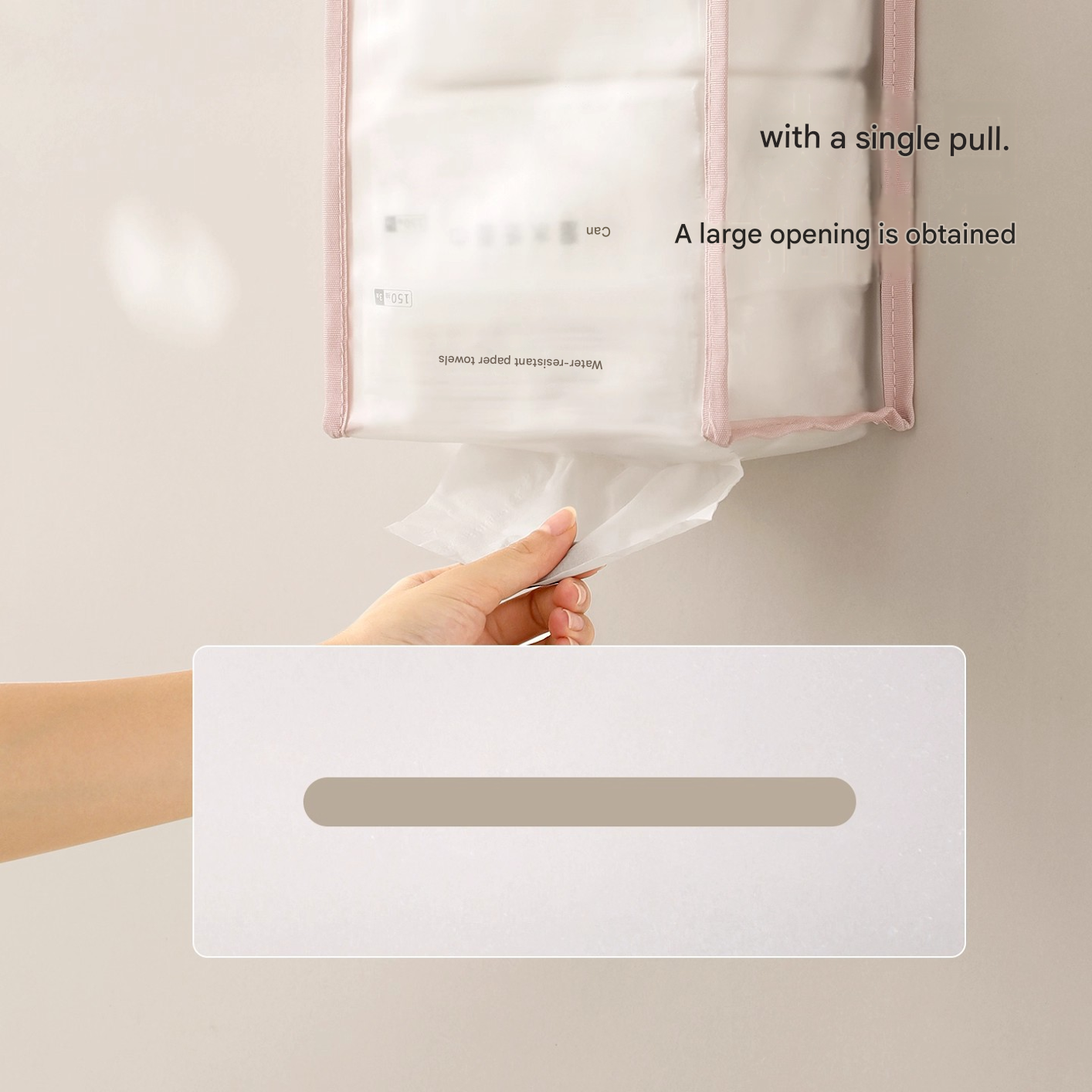 3 PCS Pink Wall Mounted Transparent Tissue Storage Bag Waterproof Hanging Holder with Adhesive Hook - Image 3