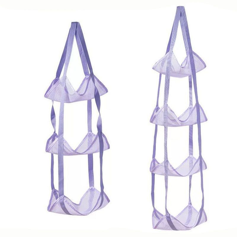 Purple 3-Layer + 4-Layer Hanging Mesh Storage Bag Set for Balls Toys and Sports Gear - Image 1