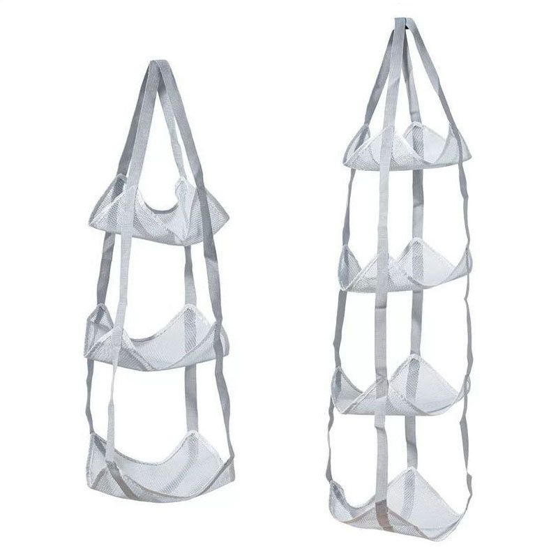 Grey 3-Layer + 4-Layer Hanging Mesh Storage Bag Set for Balls Toys and Sports Gear - Image 1