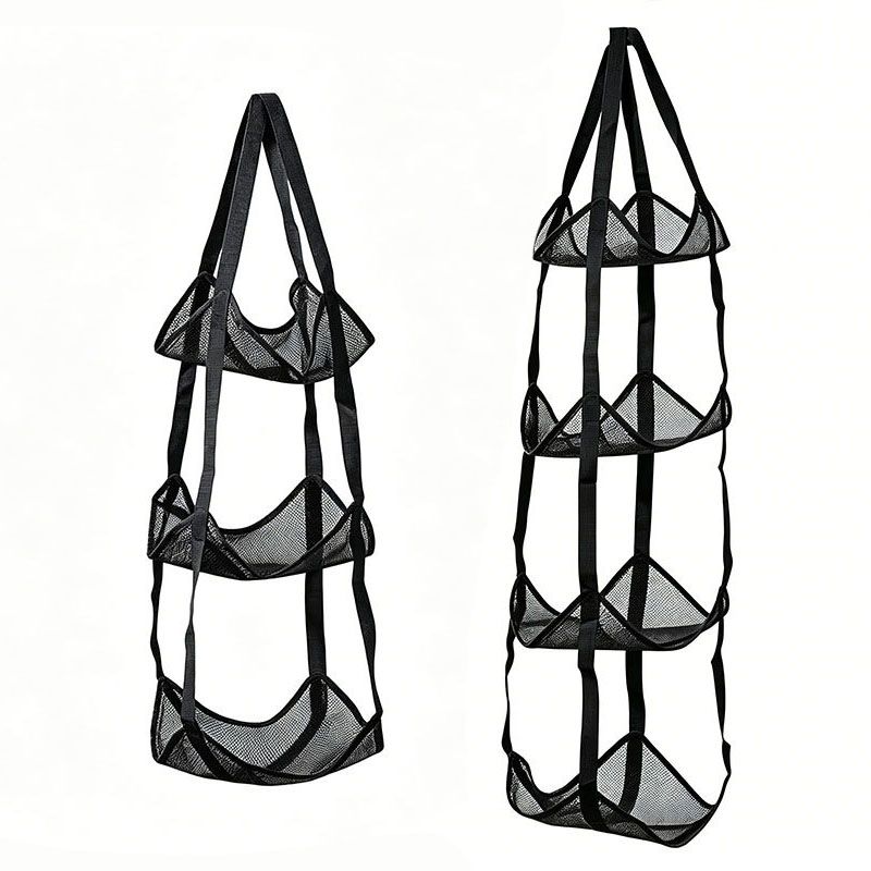Black 3-Layer + 4-Layer Hanging Mesh Storage Bag Set for Balls Toys and Sports Gear - Image 1