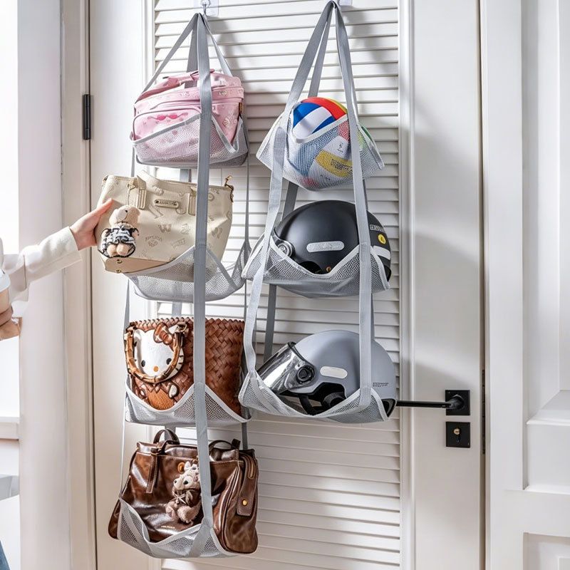 Black 3-Layer + 4-Layer Hanging Mesh Storage Bag Set for Balls Toys and Sports Gear - Image 2