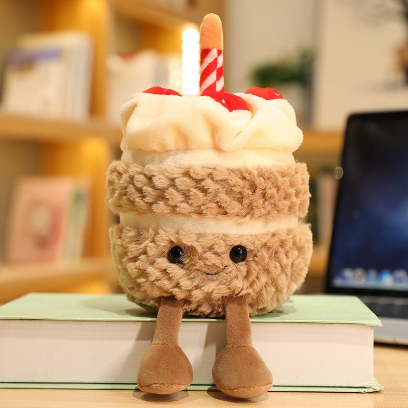 Khaki Cute Birthday Cake Plush Toy Strawberry Layered Cake Pillow Birthday Gift - Image 1