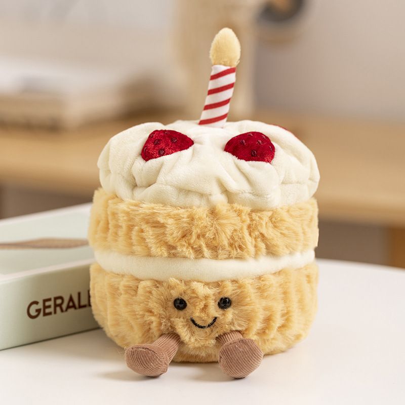 Light brown Cute Birthday Cake Plush Toy Strawberry Layered Cake Pillow Birthday Gift - Image 1