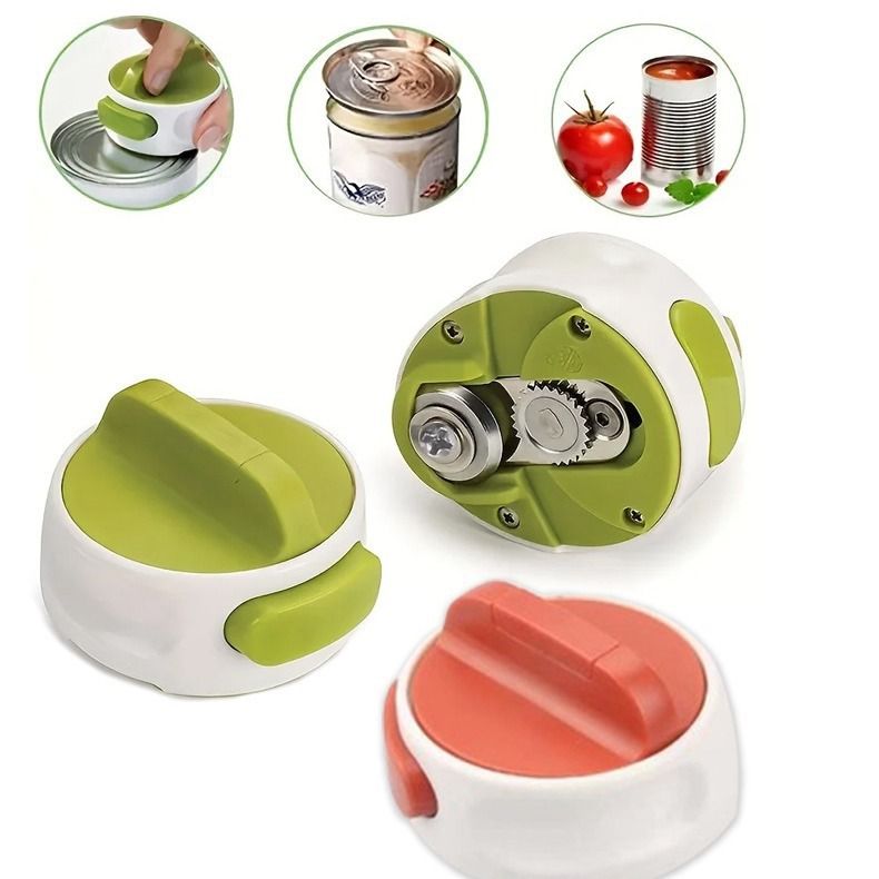 Green Manual Rotary Can Opener - Compact ABS Plastic & Stainless Steel - Smooth Edge Cutting, Easy Twist Operation, Space Saving Kitchen Gadget for Home and Travel - Image 5